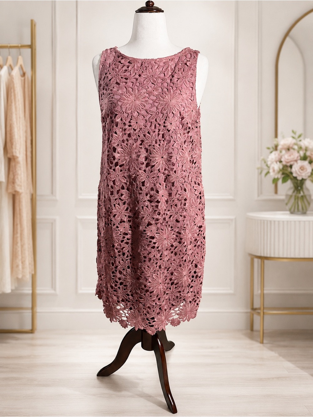 J.Jill Dusty Rose Floral Lace A-Line Dress Size M 8/10 Sleeveless Elegant